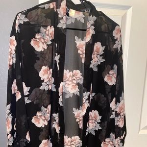 Floral black Kimono